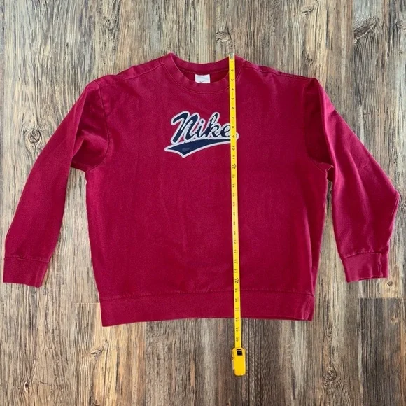 Vtg 90s Y2K Nike Flocked Spell Out Logo Fleece Crewneck Sweatshirt Mens XL Red - Picture 3 of 10
